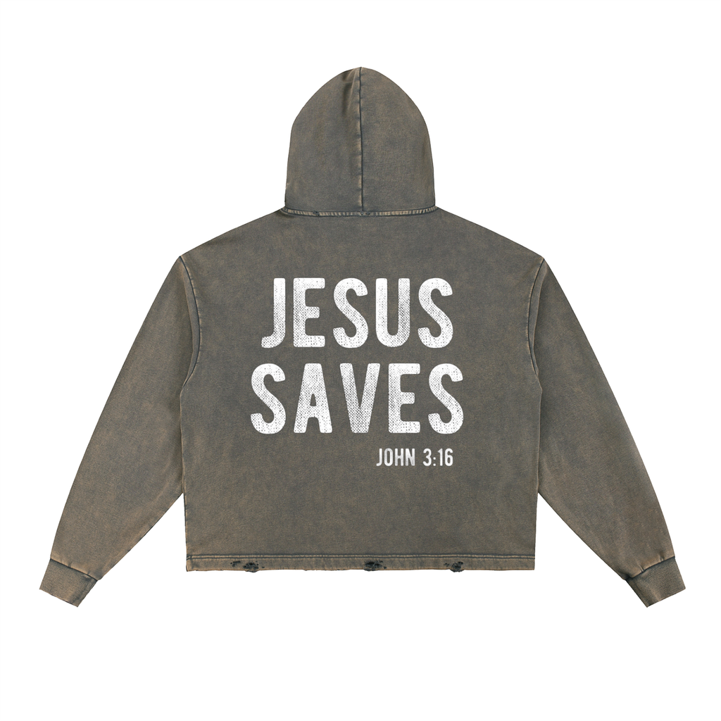 Vintage Washed Frayed-Hem Hoodie