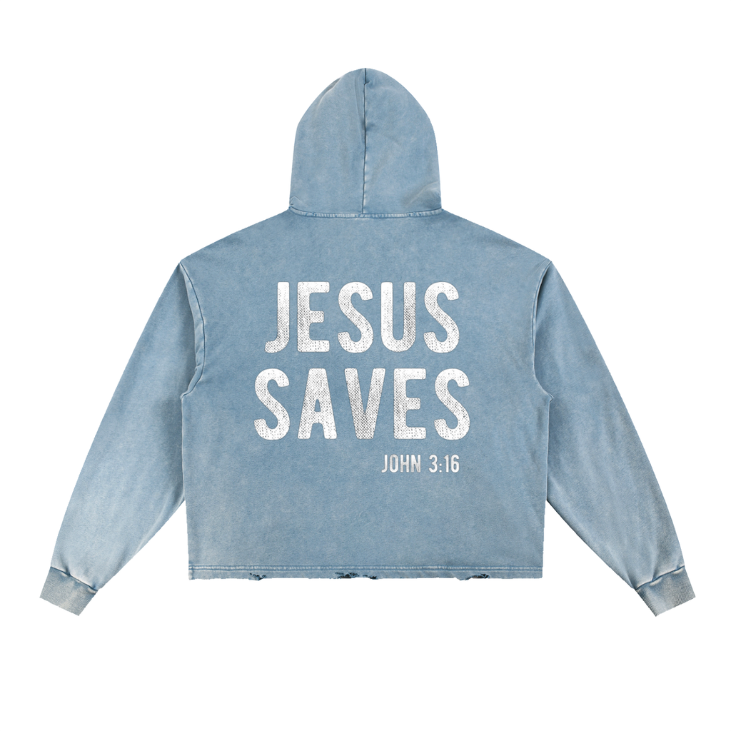 Vintage Washed Frayed-Hem Hoodie